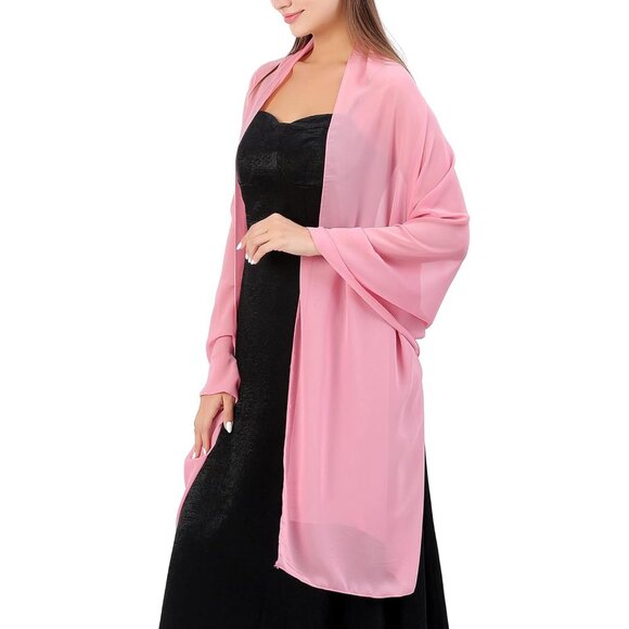 Women Bean Pink Elegant Soft Sheer Chiffon Stole Bride Wedding Shawls and Wraps - Picture 2 of 7